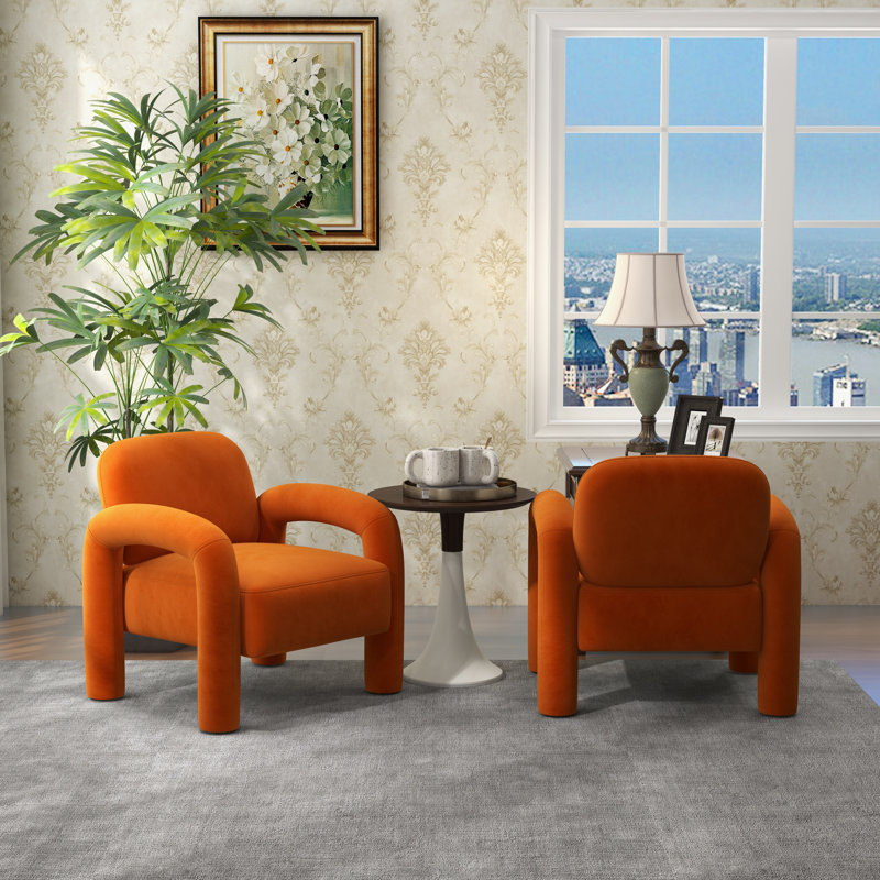 Iryanna Velvet Armchair, Orange Velvet, 2