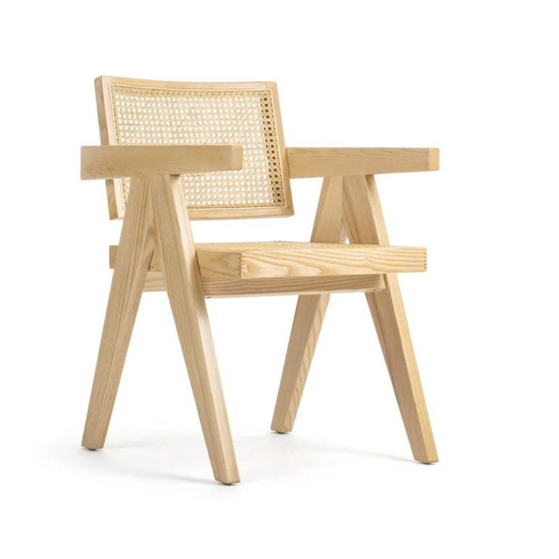 Eveleth Rattan Dining Chair with Solid Wood Frame, Natural