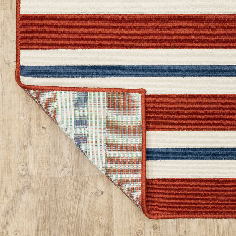Deltana Striped Power Loomed Indoor / Outdoor Rug, Round 7'10"