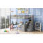 Lit mezzanine double avec bureau intégré en forme de L et tablettes de rangement à trois niveaux, gris (structure en pin massif pour plus de durabilité)-62737667