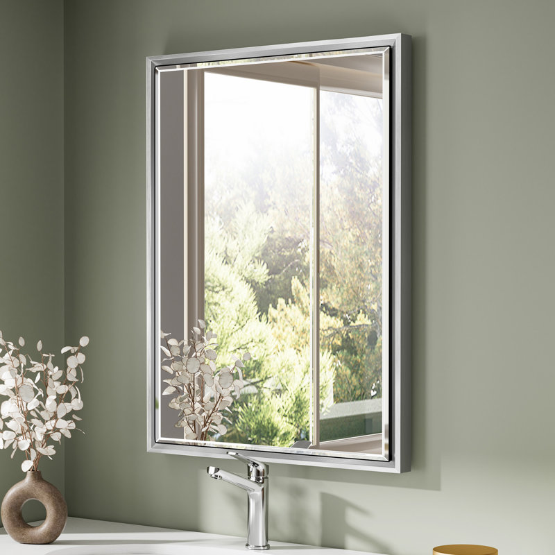 Miroir de salle de bain Lohoski, Argent argent, 32 po x 24 po
