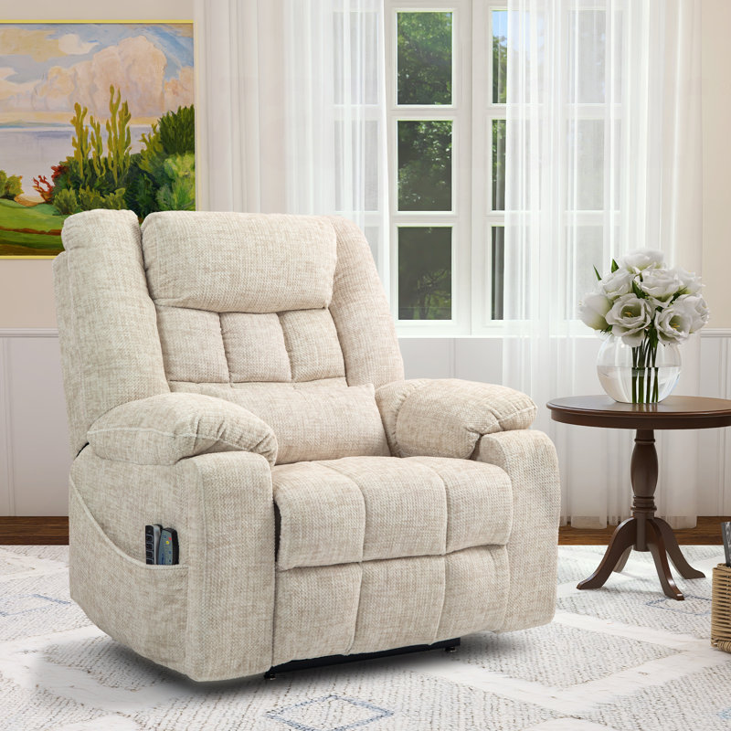 Muli 43.20"W Power Lift Recliner with Head & Footrest, Dual Motor, Lay Flat, Lumbar Support, Beige