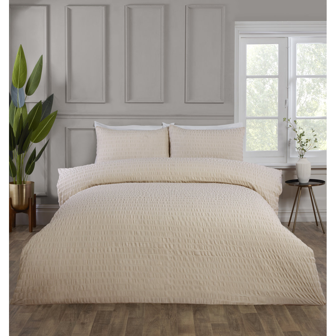 SEERSUCKER Cotton Blend Solid Colour Duvet Cover Set with Pillowcases