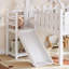 Lit mezzanine double pleine grandeur pour enfants avec glissade, escalier, tablettes de rangement, lumières DEL et garde-corps ronds, blanc-133665518-133665519