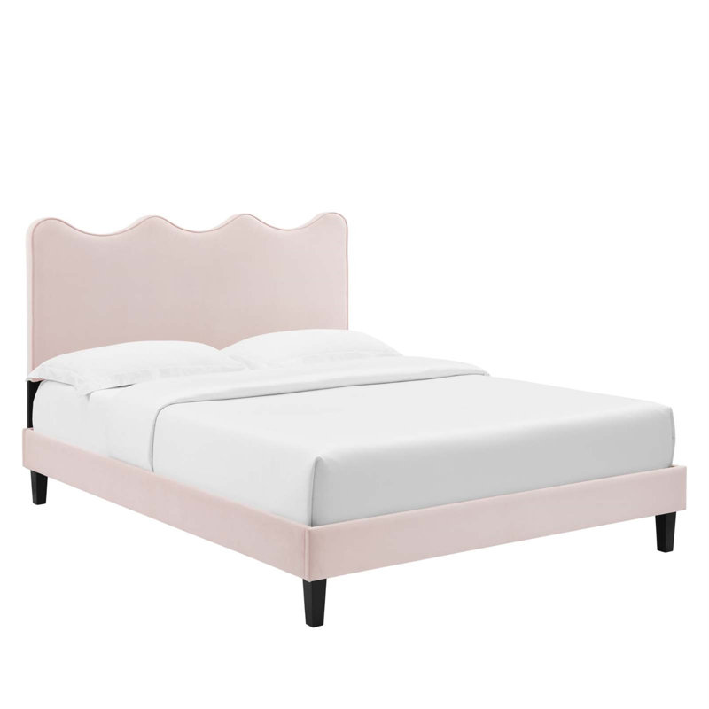 Modway Current Performance Velvet Platform Bed, Twin, Pink