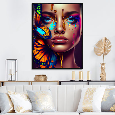 «Sensual Woman with Colorful Butterfly I», impression sur toile