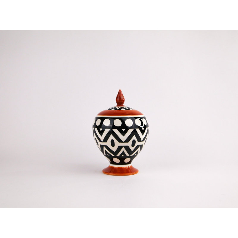 African Handmade Ceramic Jar, 9" H x 4.5" W x 4.5" D
