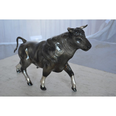 Ming Trotting Trotting Bull Bronze Statue -  Size: 13"L x 3"W x 10"H.