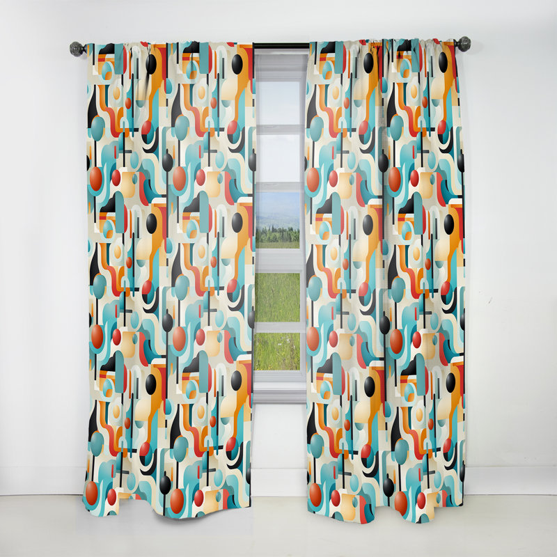 Rideau obscurcissant orange et turquoise rétro Revival Geometric I - 1 panneaux géométriques abstraits, L 52 po x L 95 po