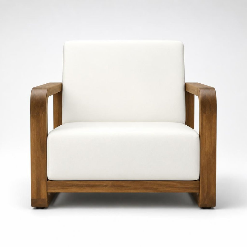 Chaise longue d'extérieur surdimensionnée avec coussin épais toutes saisons, structure en bois massif durable, fauteuil à assise profonde