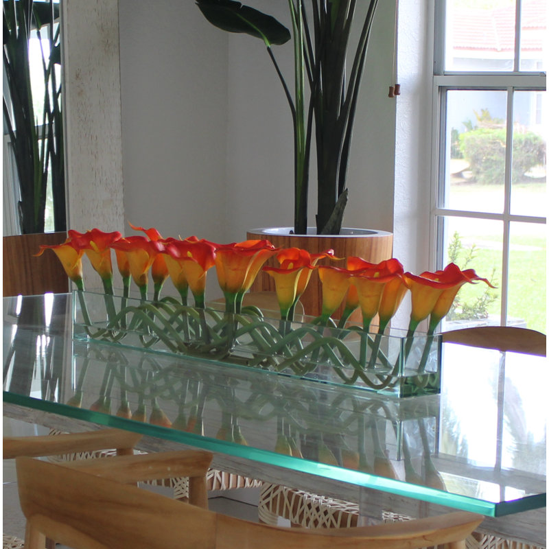 Pot à fleurs en verre Casa Moderna avec des lis de mangue Calla, Orange