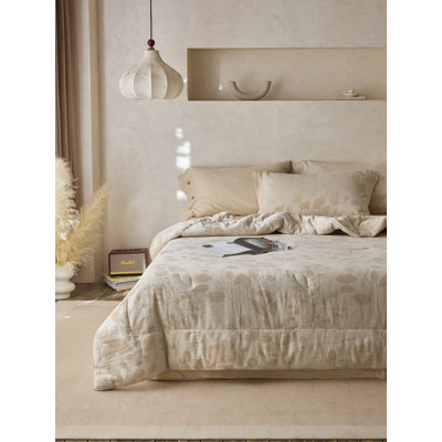 Ensemble de courtepointe en lin et coton jacquard Luna avec taies d'oreiller - Qualité supérieure et naturel