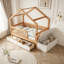 Lit pour tout-petits avec tiroirs de rangement et commode à plateau relevable, lit en bois massif avec garde-corps