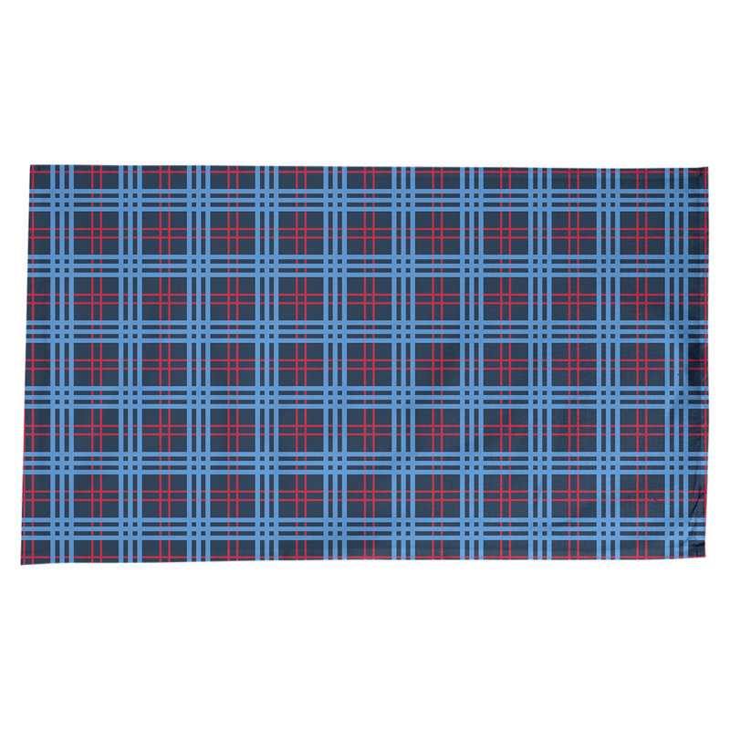 Football Luxury Plaid Cotton Blend Tablecloth, Navy/Red/Blue