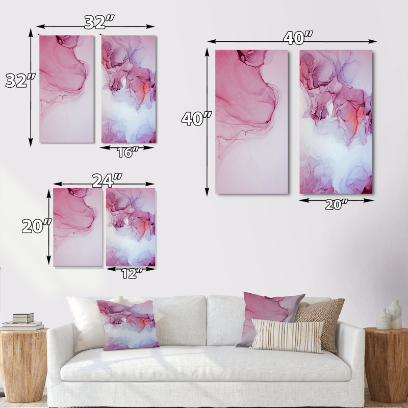 «Luxury Pink Marble Flow Art», ensemble de 2 impressions sur toile, Toile tendue, H 20 po x l 24 po x P 1 po