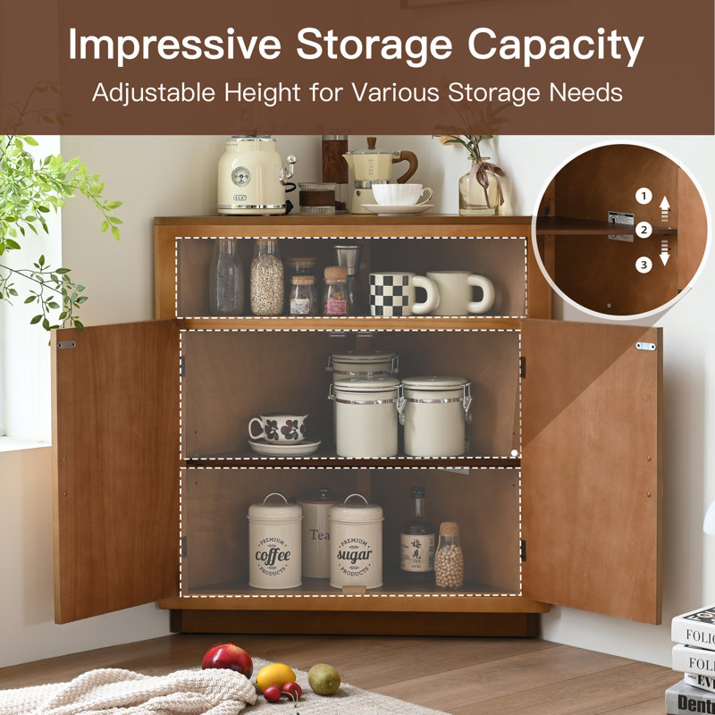 Jahey 2-door Modern Corner Cabinet With Adjustable Storage Shelf