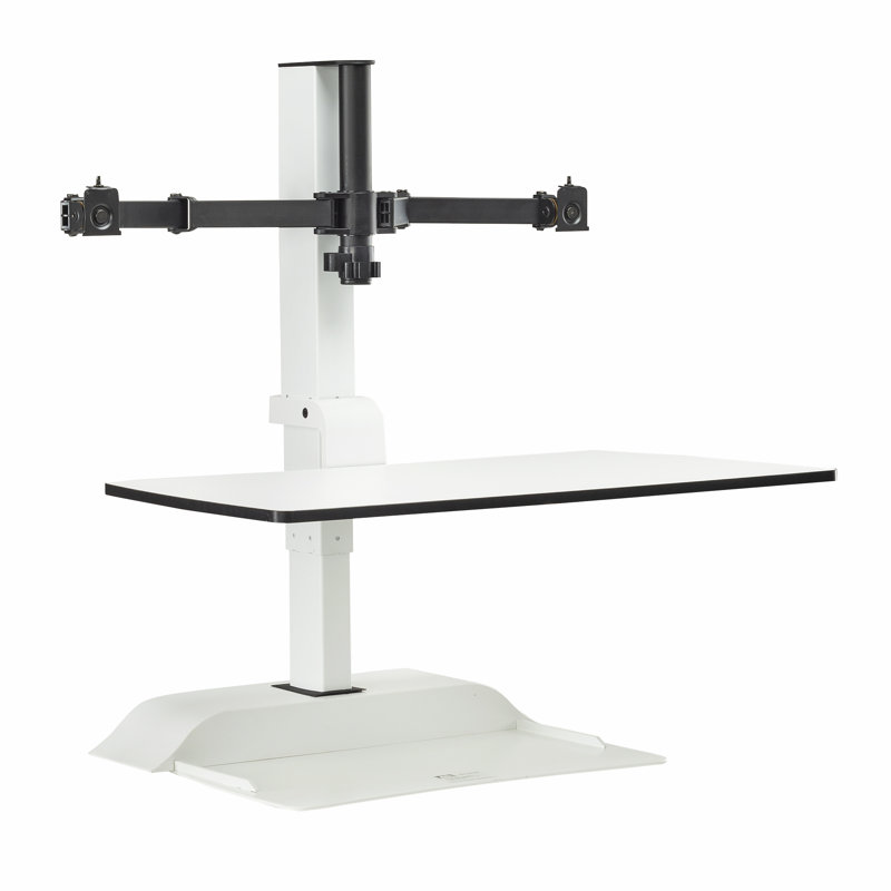Soar™ Rise Electric Sit/Stand Arm Height Adjustable Silver Motorized Multi Screen Desktop Mount with Shelving Holds up to 10 lbs