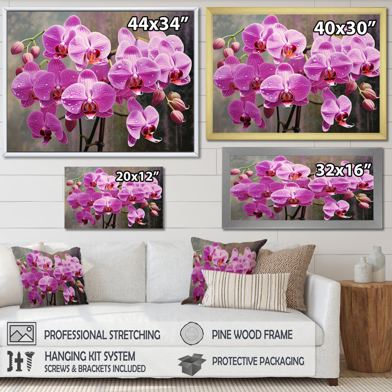 «Pink Orchids Oasis I», art mural sur toile Orchidées, Toile tendue, H 24 po x l 32 po x P 1 po