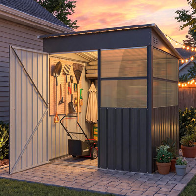 Metal Outdoor Storage Shed with Translucent Panels Heavy Duty Garden Tool Shed Lockable Double Hinged Doors Utility Storage for Backyard Patio