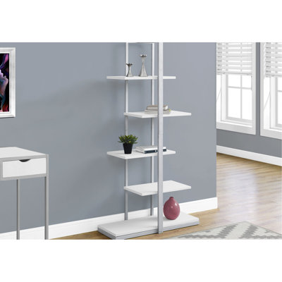 Bibliothèque moderne de 60 po de hauteur, métal gris, 5 tablettes blanches pour le niveau de la décoration asymétrique de la chambre à coucher, et gris, rangement dans le salon
