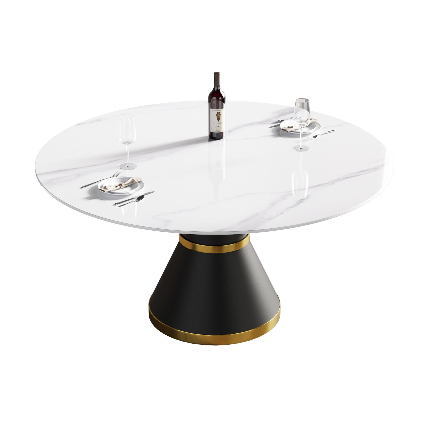 Orren Ellis 59.85" White Round Dining Table, Stainless Steel Base ...