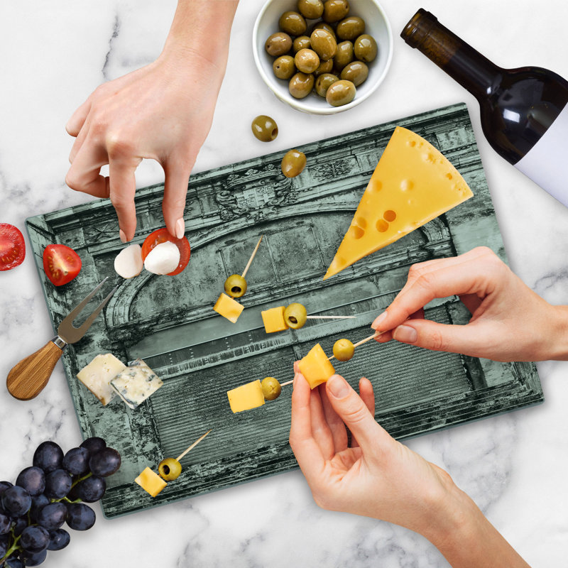Ambesonne Rustic Cutting Board Large Size Historic Old Store Front Grey