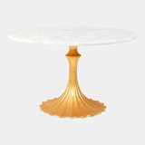 Flute Table 60" White Marble Top W/34" Gold Leaf Base