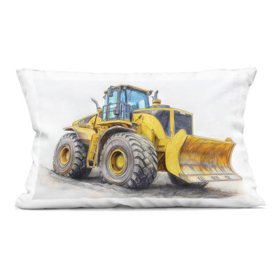 Industrial Excavator Drawing Decorative Printed Throw Pillow, design by Steve Hunziker, 14 x 7 x 20
