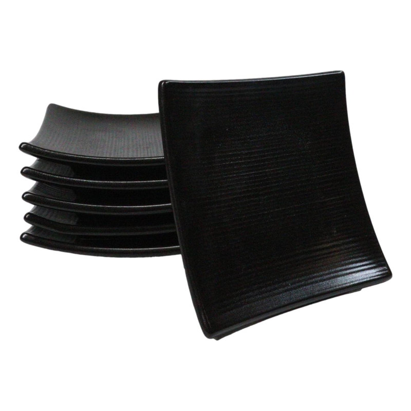 Ensemble de 6 assiettes carrées incurvées Kokuyo Collection Noire pour apéritif, dessert ou salade