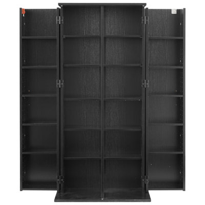 Media Storage Cabinet, 6-Tier DVD Shelf Organizer, 24.02 x 14.49 x 50 in Multimedia Storage Organizer for CDs, DVDs, Books, Games, CD Shelf for Living Room, Home Office, Recording Room, Black