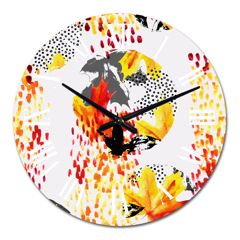 Yellow and Red Autumn Colours - Patterned Wall Clock, Medium