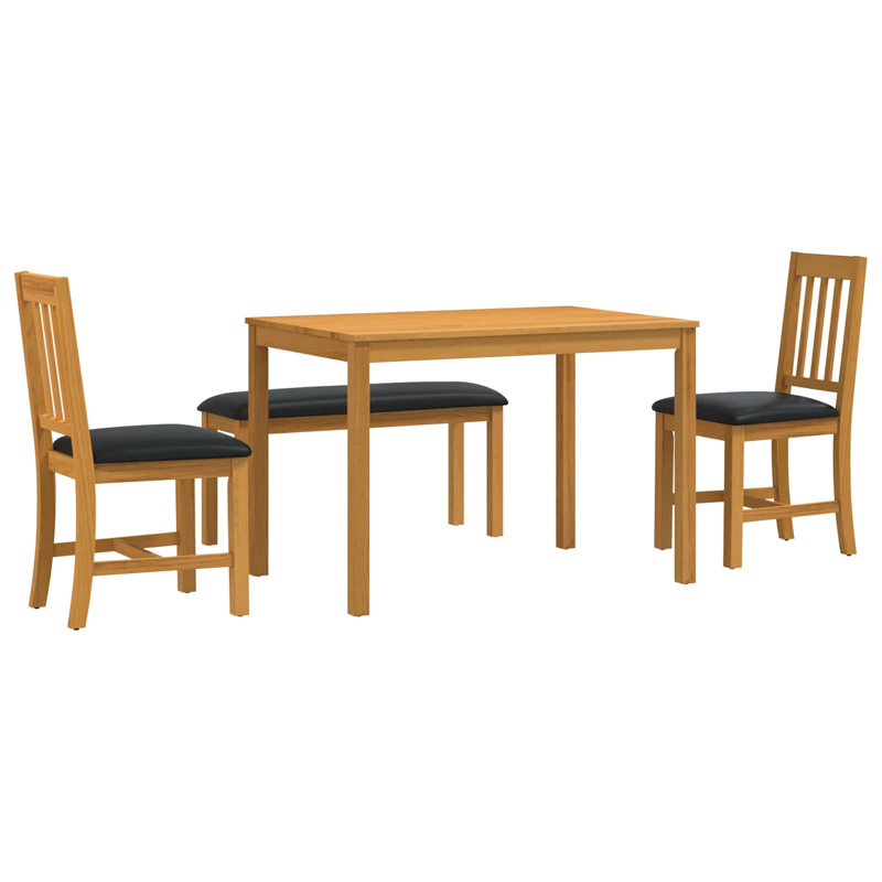 Oak Solid Wood Dining Set, Black, Black, Black, Black, 4
