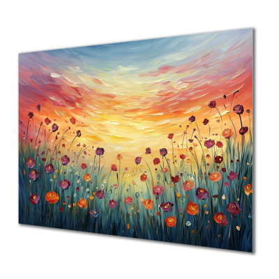 Décoration murale en métal Sunset Wildflowers Blossoms In The Wild I