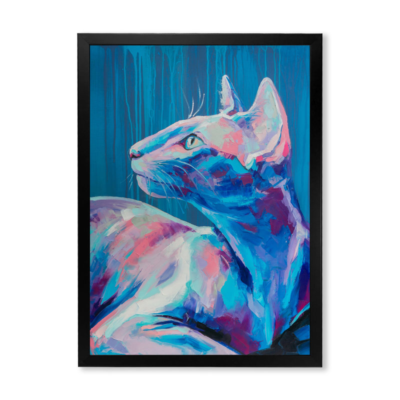 Pop Art, Sphynx bleu, art mural moderne sur toile, Toile avec cadre photo noir, H 20 po x l 12 po x P 1 po