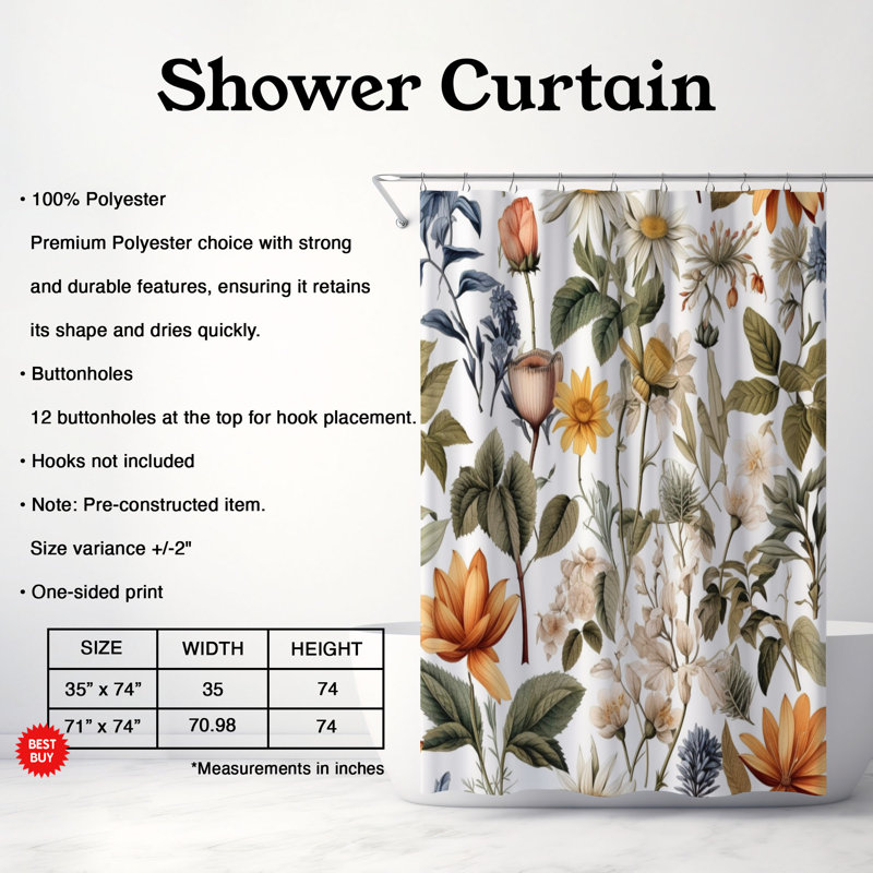 Rideau de douche 1 pièce Heritage Bloom Art, H 74 po x l 71 po