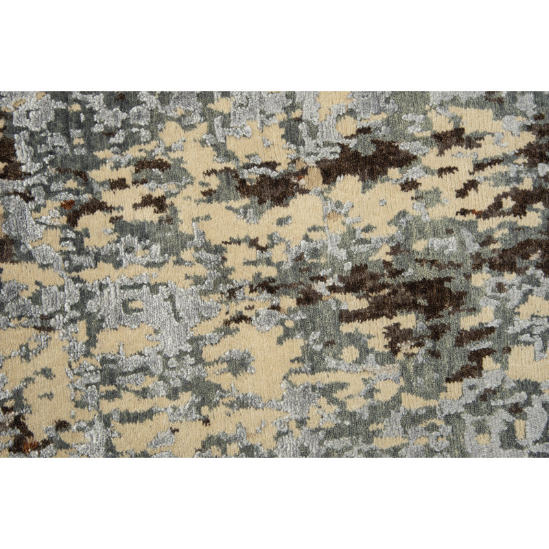 Tapis beige / gris noué à 100% laine, 6 pi x 9 pi