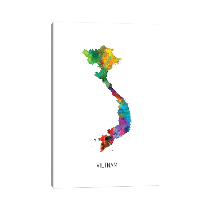 Vietnam Map by Michael Tompsett - 1 Piece Wrapped Canvas Wall Art, 20.32 cm H x 30.48 cm W
