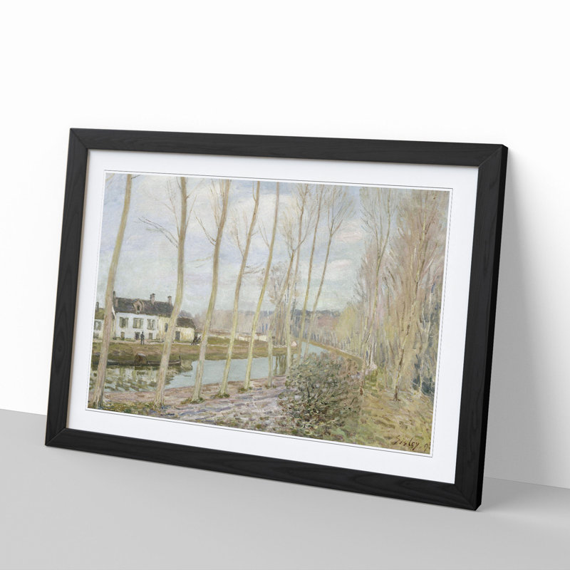 The Loings Canal by Alfred Sisley - Picture Frame Painting, 36cm H x 48cm W x 2cm D, Black