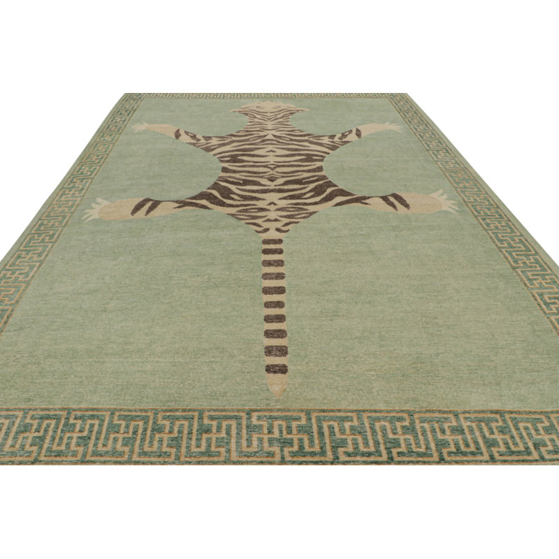 Distressed Homage Hand Knotted Wool Animal Print Area Rug, Rectangle 12' x 15'