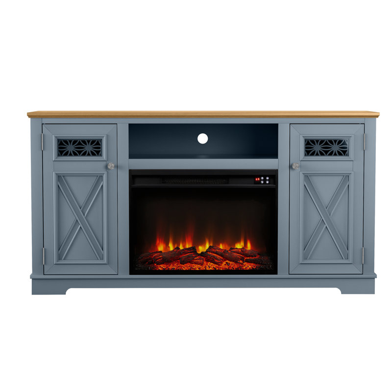 61" Media Console TV Stand With Electric Fireplace For TV's Up To 65", Blue