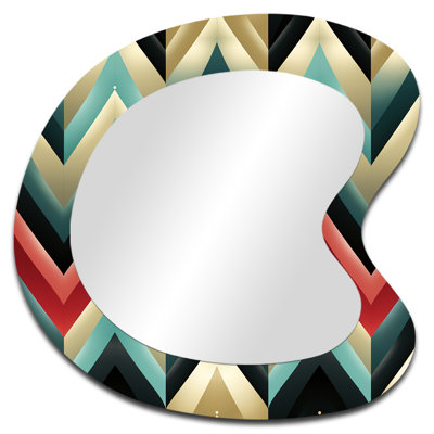 Multicolor Glamour Opulence Chevron Pattern - Chevron Irregular Shape Decorative Wall Mirror, Glam Asymmetrical Mirror, Printed Metal Art