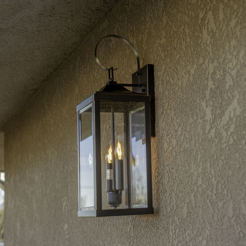 Lanterne murale d'extérieur 2 lumières en noir impérial, H 25 po x l 8 po x P 9,2 po, Deux lumières