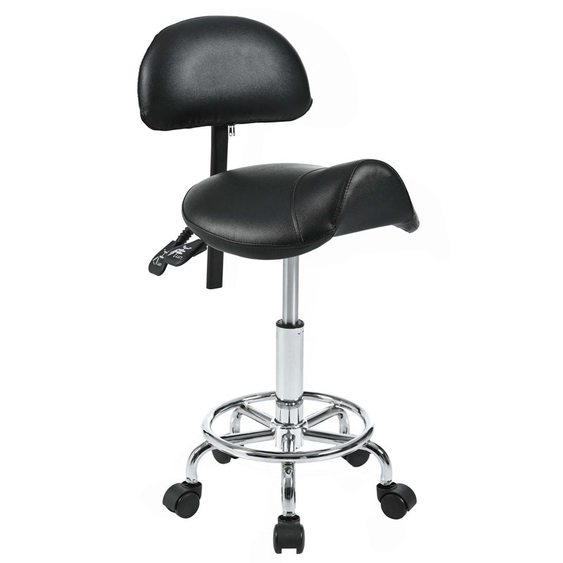 Saddle Stool with Back Support,Rolling Stools with Foot Rest,Ergonomic Adjustable Stool with Wheels,Backrest Adjustable Height & Angle for Salon Spa Tattoo Massage Office Swivel Stool Chair
