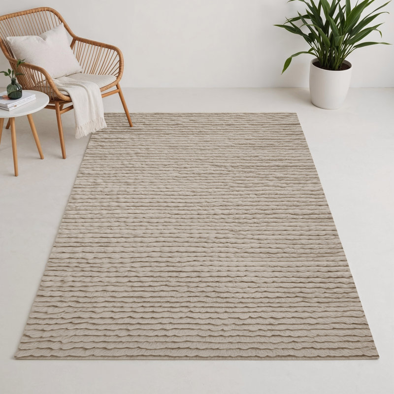 Solid Beige Indoor and Outdoor Area Rug, Rectangle 3' x 5'