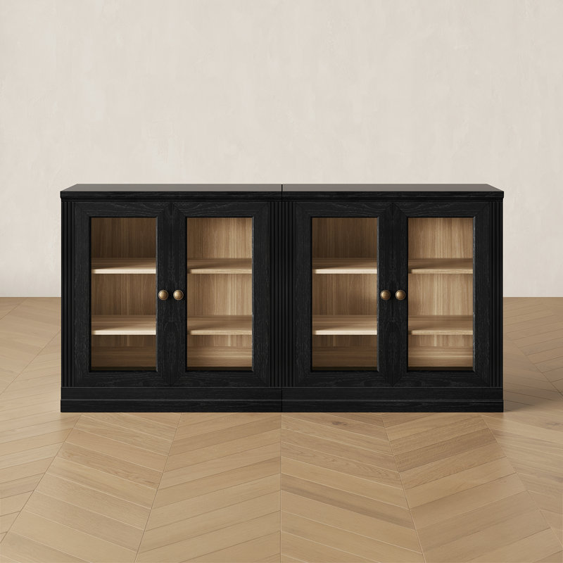 2-piece Low Display Cabinet Set With Doors, Black, Black