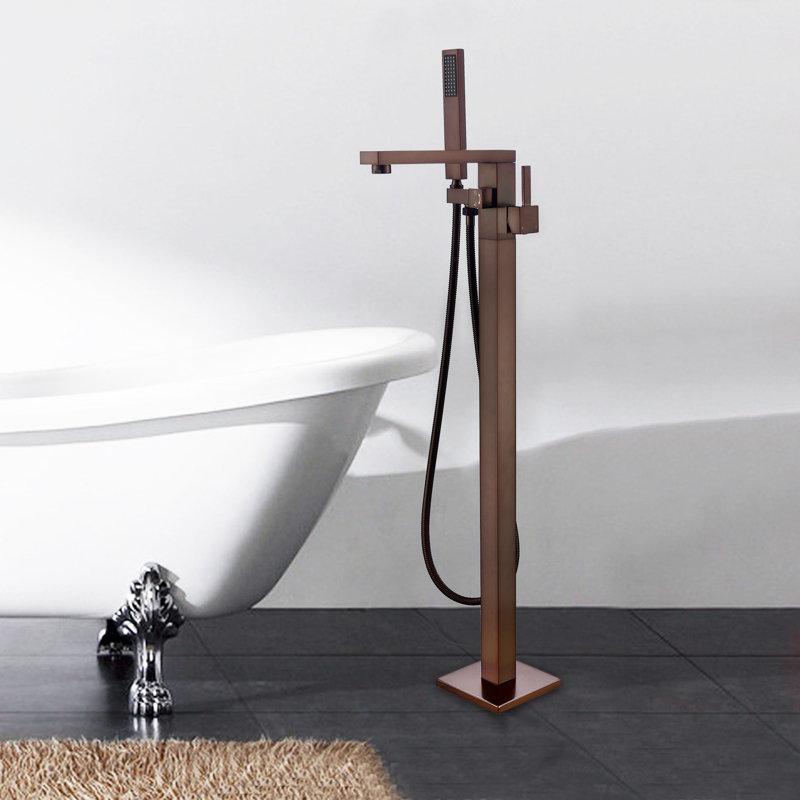 Garniture de robinet de baignoire à poignée simple avec douchette, Bronze frotté à l'huile