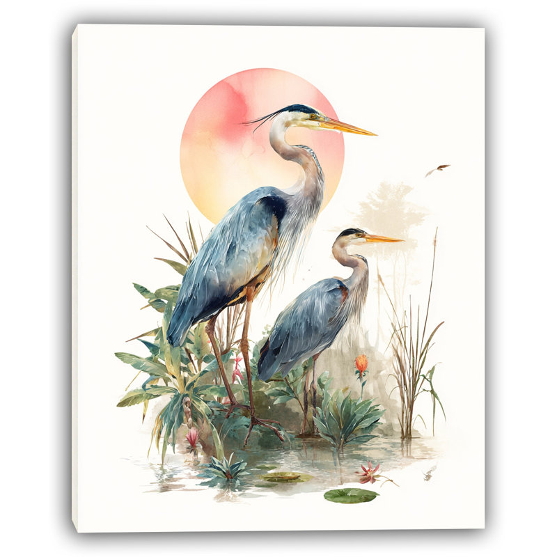 «Blue Herons in Sunset Marsh», art mural sur toile tendue