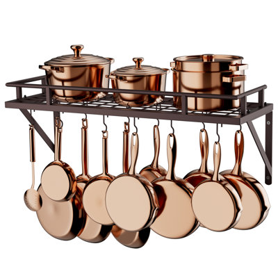 Kitchen Wall Mount Pot Holder 30 Inch Pot Rack with 12 Hooks Metal Rectangle