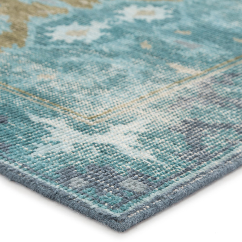Wool Area Rug in Teal, Rectangle 5' x 8'