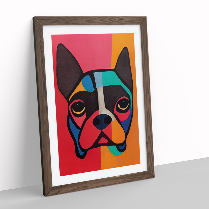Pug Dog Abstract - Wall Art, 34cm H x 25cm W, Walnut Framed